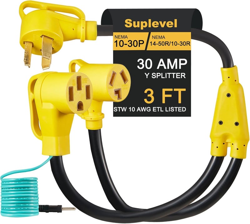 Suplevel 30 Amp Dryer Y Splitter to RV/EV, NEMA 10-30P to 14-50R/10-30R Splitter Power Adapter Cord, Dryer 3-Prong 30 AMP Y Adapter Cable for EV Charging at Dryer Outlet, STW 10 AWG, 3 FT, ETL Listed - Image 1